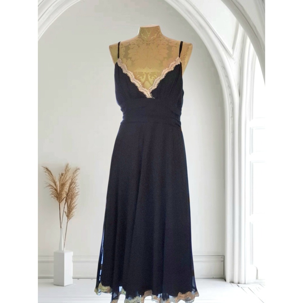 Y2K Vintage Jonathan Martin Dress Black Silk Chiffon Midi WhimsyGoth Size 10